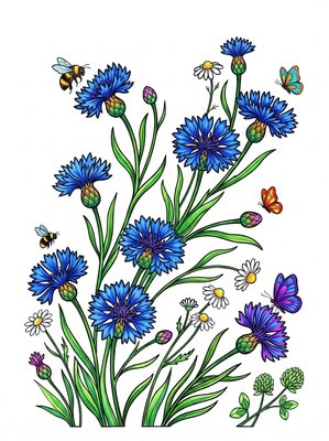Finished example of the Color by Number page: Cornflower Breeze