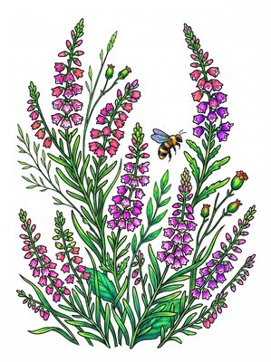 Finished example of the Color by Number page: Heather Hills