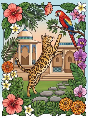 Finished example of the Color by Number page: Parrot Leap