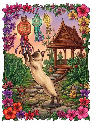 Finished example of the Color by Number page: Lantern Hop