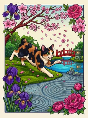 Finished example of the Color by Number page: Petal Dance