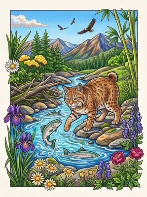 Finished example of the Color by Number page: Salmon Spot
