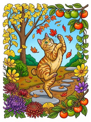 Finished example of the Color by Number page: Leaf Chase