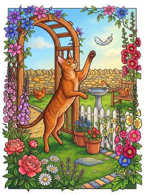 Finished example of the Color by Number page: Feather Chase