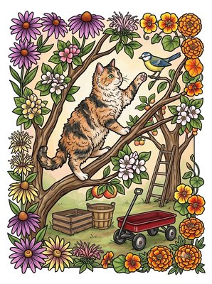 Finished example of the Color by Number page: Apple Climb