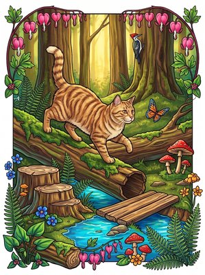 Finished example of the Color by Number page: Log Leap