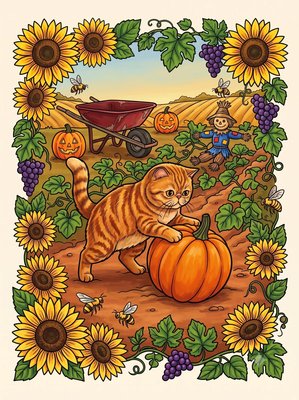 Finished example of the Color by Number page: Pumpkin Roll
