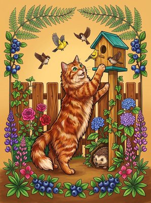 Finished example of the Color by Number page: Bird House