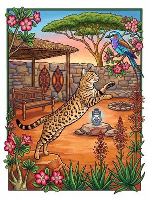 Finished example of the Color by Number page: Safari Jump