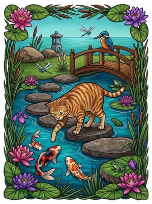 Finished example of the Color by Number page: Koi Peek