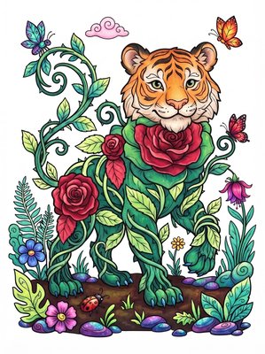 Finished example of the Color by Number page: Rose Tiger