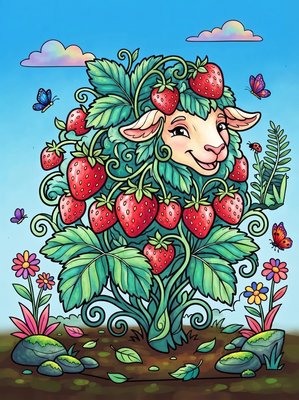 Finished example of the Color by Number page: Strawberry Sheep