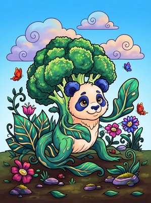 Finished example of the Color by Number page: Broccoli Panda
