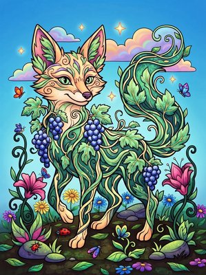 Finished example of the Color by Number page: Grape Fox