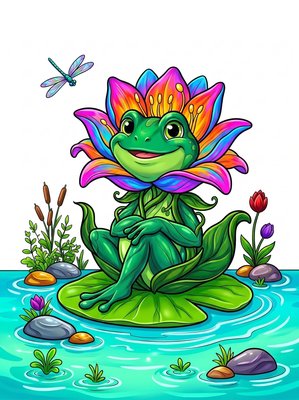 Finished example of the Color by Number page: Lily Frog