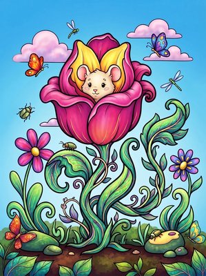 Finished example of the Color by Number page: Tulip Mouse