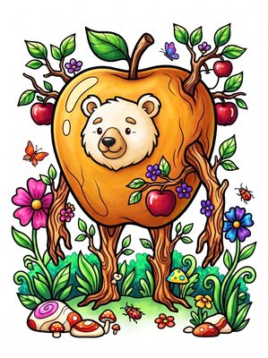Finished example of the Color by Number page: Apple Bear