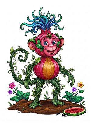 Finished example of the Color by Number page: Onion Chimp