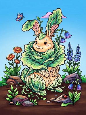 Finished example of the Color by Number page: Lettuce Rabbit