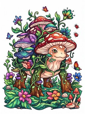 Finished example of the Color by Number page: Mushroom Turtle