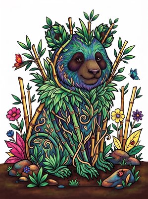 Finished example of the Color by Number page: Bamboo Panda
