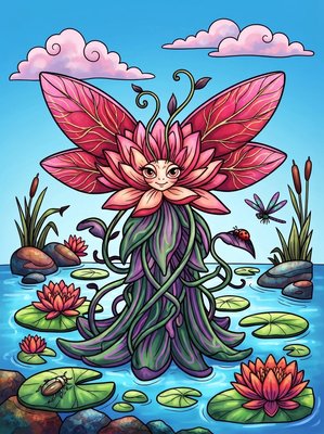 Finished example of the Color by Number page: Lily Dragonfly