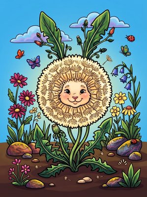 Finished example of the Color by Number page: Dandelion Bunny