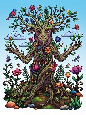 Finished example of the Color by Number page: Garden Guardian