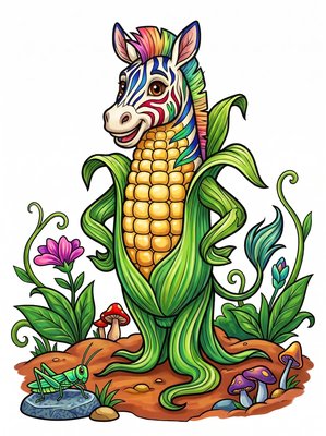 Finished example of the Color by Number page: Corn Zebra
