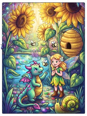 Finished example of the Color by Number page: The Sunflower Hive