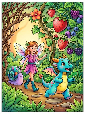 Finished example of the Color by Number page: Hidden Berry Garden
