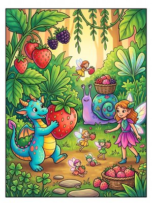 Finished example of the Color by Number page: Berry Harvest