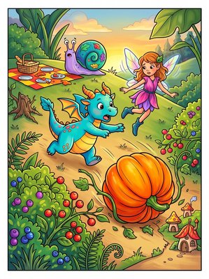 Finished example of the Color by Number page: Runaway Pumpkin