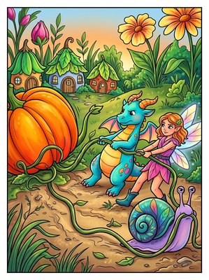 Finished example of the Color by Number page: Catch That Pumpkin