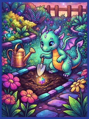 Finished example of the Color by Number page: Planting the Seed