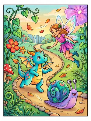 Finished example of the Color by Number page: Race to Moonflowers