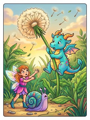 Finished example of the Color by Number page: Dandelion Flight