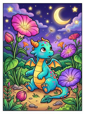 Finished example of the Color by Number page: Alone in Moonflowers