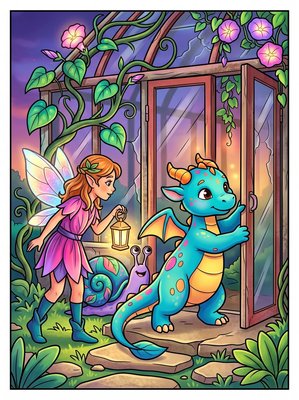 Finished example of the Color by Number page: The Ancient Greenhouse