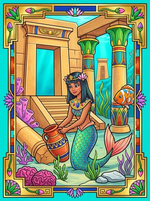 Finished example of the Color by Number page: Red Sea Mermaid Village Egypt