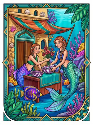 Finished example of the Color by Number page: Zanzibar Mermaid Market Tanzania