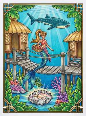 Finished example of the Color by Number page: Lagoon Mermaid Village Philippines
