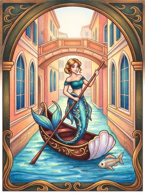 Finished example of the Color by Number page: Venice Mermaid Village Italy