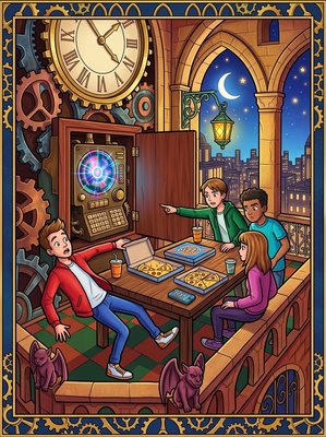 Finished example of the Color by Number page: Clock Tower Pizza