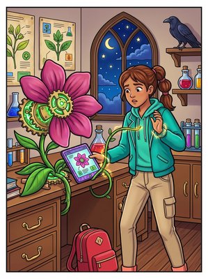 Finished example of the Color by Number page: Mechanical Flower
