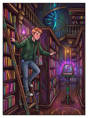 Finished example of the Color by Number page: Moving Bookshop