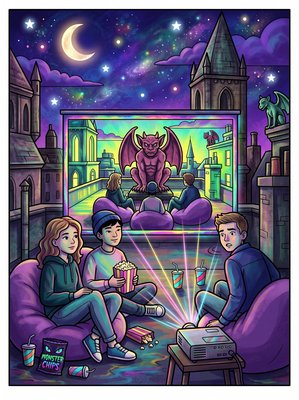 Finished example of the Color by Number page: Rooftop Cinema