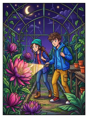 Finished example of the Color by Number page: Forgotten Greenhouse