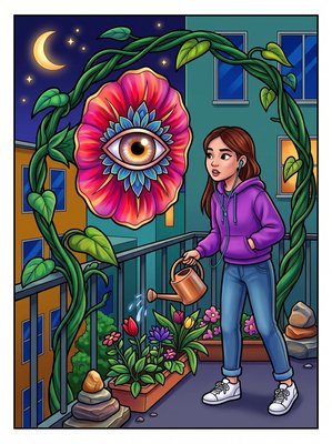 Finished example of the Color by Number page: Moonflower Eye