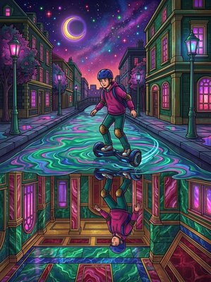 Finished example of the Color by Number page: Canal Reflection